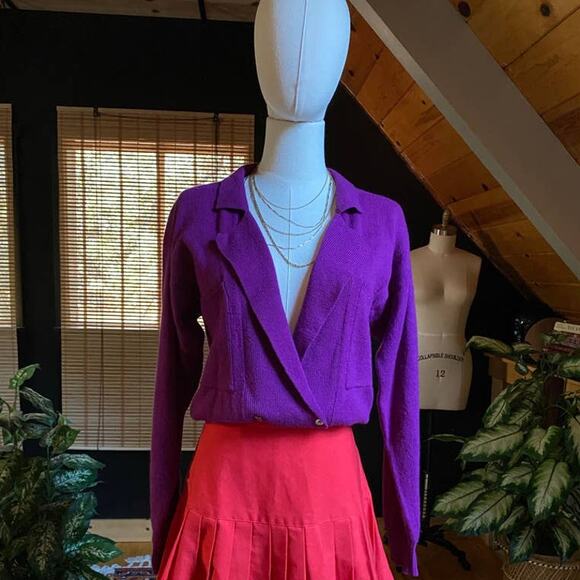 Purple Lambswool Cardigan Vintage Ellen Tracy - Picture 1 of 9